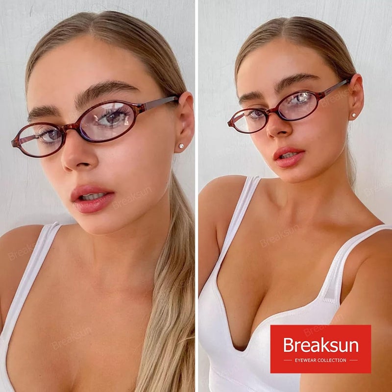 Breaksun Retro Small Oval Glasses for Women Men 90s Small Face Blue Light Eyeglasses Cosplay Y2K Fake Glasses - Image 3